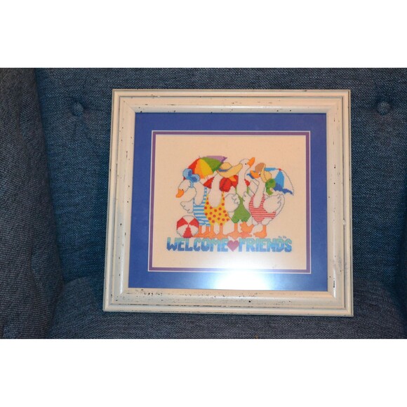 Needlepoint Framed Geese Goose Family 2000s Fun Fun Fun - Picture 3 of 7